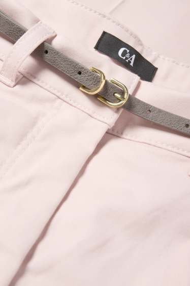 Women - Cloth trousers with belt - high-rise waist - barrel leg - rose
