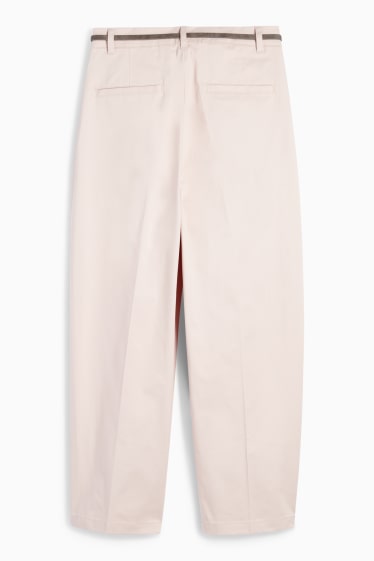 Women - Cloth trousers with belt - high-rise waist - barrel leg - rose