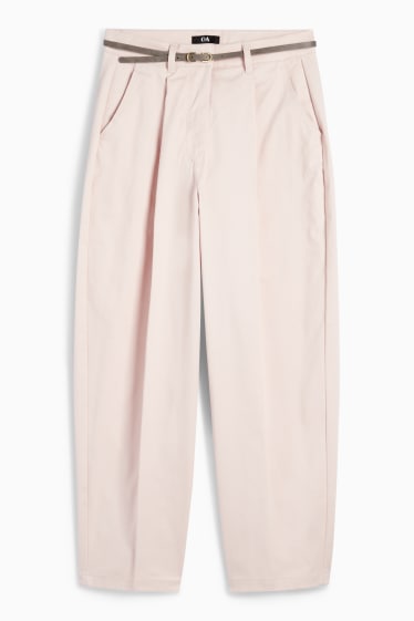 Women - Cloth trousers with belt - high-rise waist - barrel leg - rose