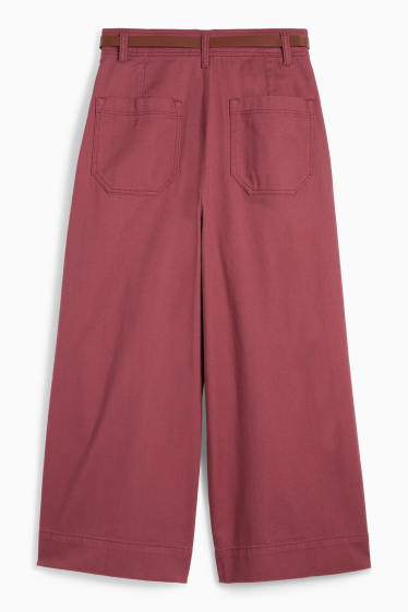 Damen - Stoffhose mit Gürtel - High Waist - Wide Leg - bordeaux
