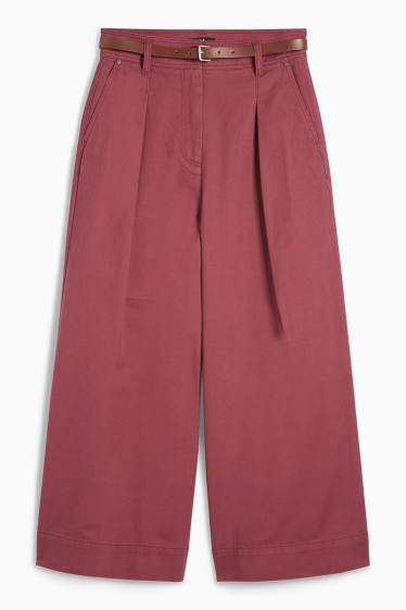 Damen - Stoffhose mit Gürtel - High Waist - Wide Leg - bordeaux