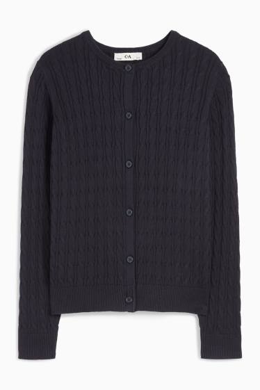 Kinder Mädchen - Strickjacke - Zopfmuster - schwarz