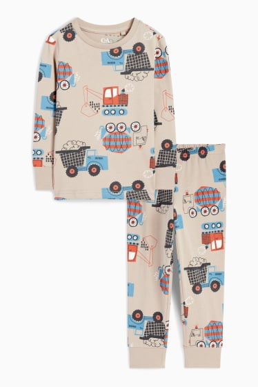 Kinder Buben - Baustellenfahrzeuge - Pyjama - 2 teilig - beige