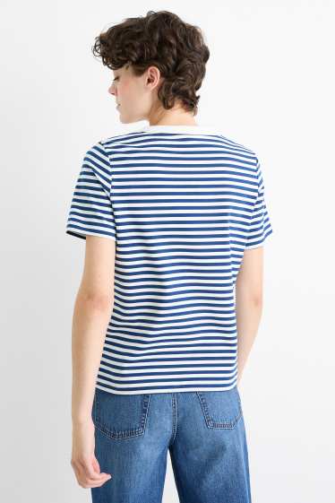 Damen - Basic-T-Shirt - Regular Fit - gestreift - dunkelblau / weiß