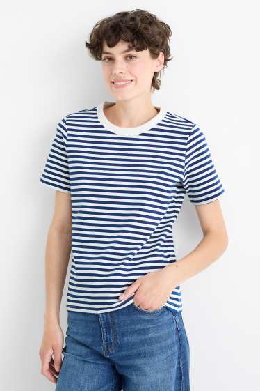 Damen - Basic-T-Shirt - Regular Fit - gestreift - dunkelblau / weiß