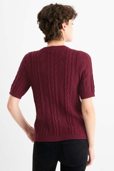 Damen - Strickjacke - Zopfmuster - bordeaux