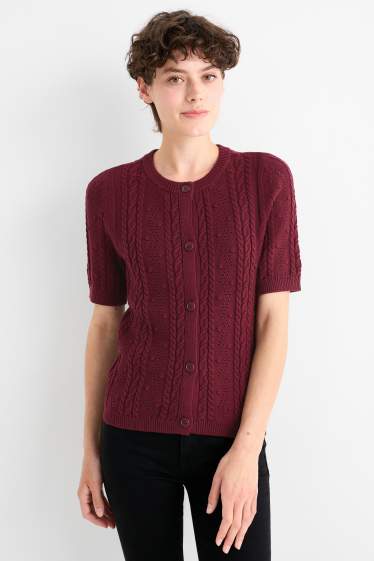 Damen - Strickjacke - Zopfmuster - bordeaux
