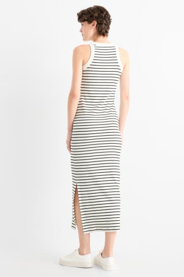 Damen - Kleid - Straight Fit - gerippt - gestreift - weiss / schwarz
