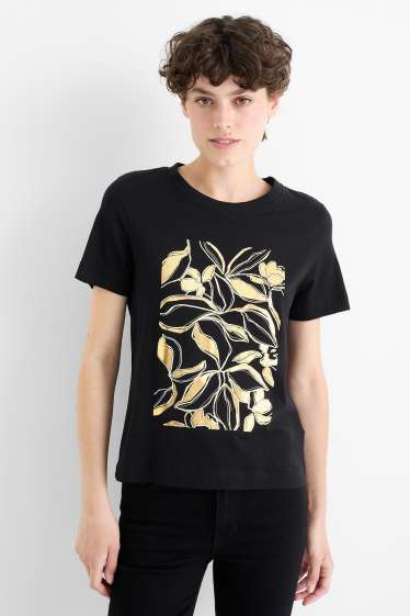 Damen - T-Shirt - Regular Fit - Glanz-Effekt - schwarz