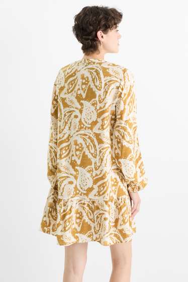 Women - V-neck dress - patterned - dark orange