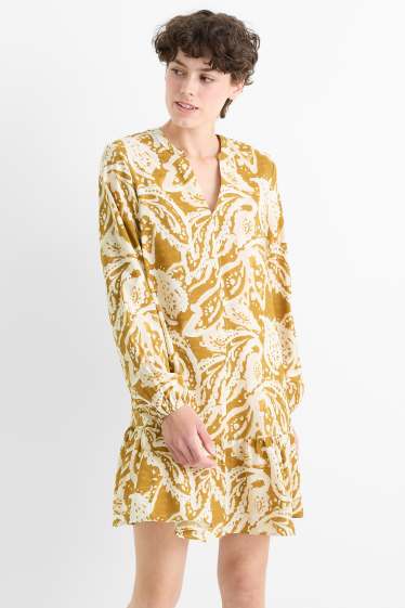 Women - V-neck dress - patterned - dark orange