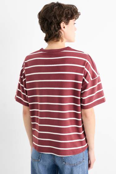 Damen - Basic-T-Shirt - Oversized - gestreift - bordeaux