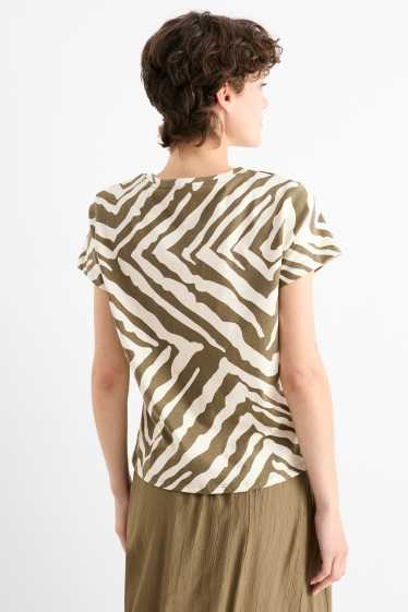 Dames - Basic T-shirt - regular fit - met patroon - beige / bruin