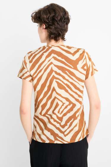 Women - Basic T-shirt - regular fit - patterned - orange / beige