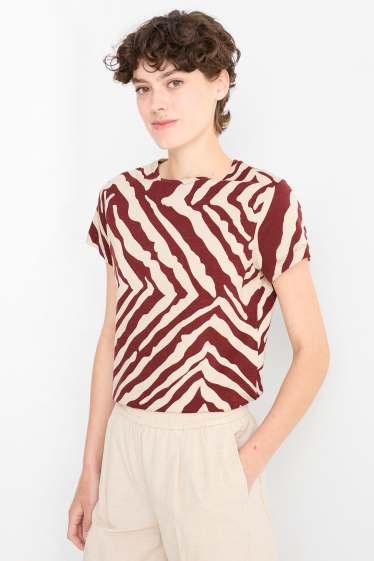 Damen - Basic-T-Shirt - Regular Fit - gemustert - rot / beige