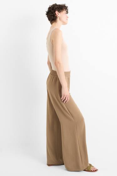 Women - Cloth trousers - high waist - wide leg - light brown