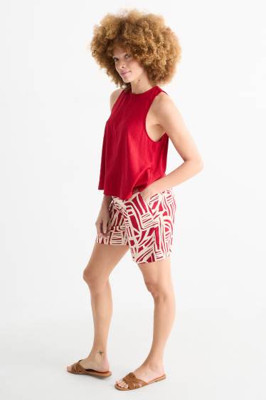 Women - Shorts - high waist - patterned - red / cremewhite