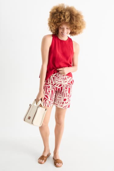 Women - Shorts - high waist - patterned - red / cremewhite