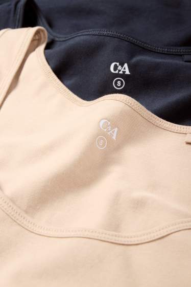 Dames - Set van 2 - basic top - beige / blauw