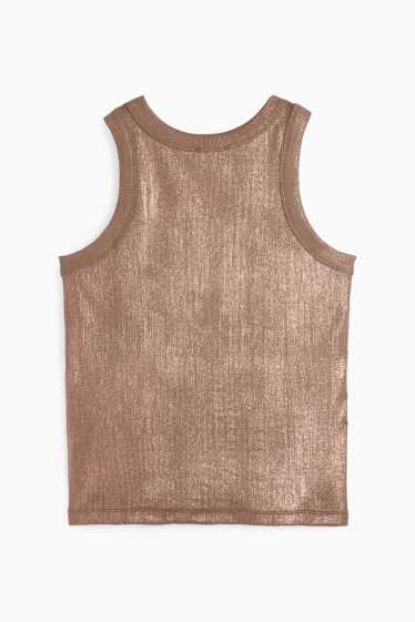 Damen - Top - gerippt - glänzend - braun / gold