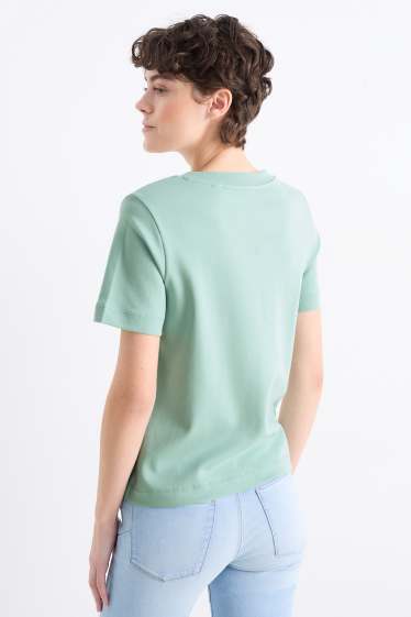 Dames - Set van 2 - basic T-shirt met V-hals - wit / turquoise