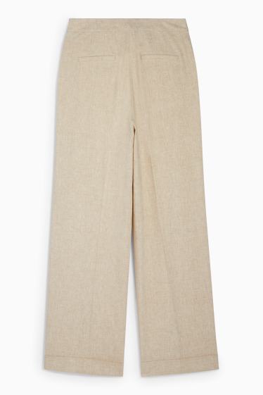 Damen - Business-Hose - High Waist - Wide Leg - Leinen-Mix - beige / gold