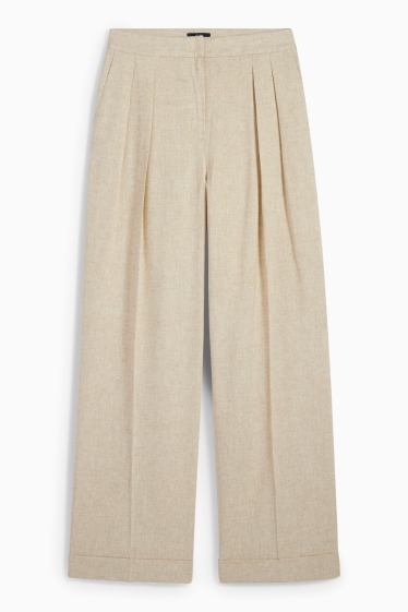 Damen - Business-Hose - High Waist - Wide Leg - Leinen-Mix - beige / gold
