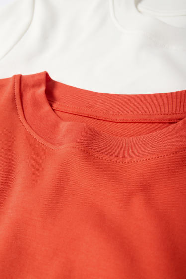 Dames - Set van 2 - basic T-shirt - wit / oranje