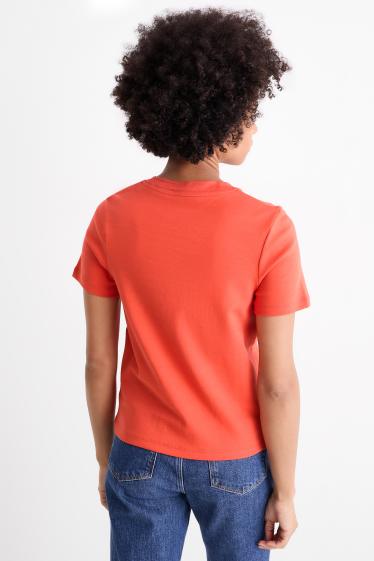 Dames - Set van 2 - basic T-shirt - wit / oranje
