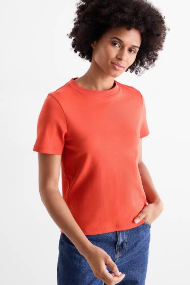 Dames - Set van 2 - basic T-shirt - wit / oranje