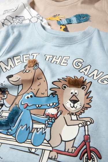 Kinder Jungen - Multipack 3er - Tiere und Stadt - Kurzarmshirt - hellblau