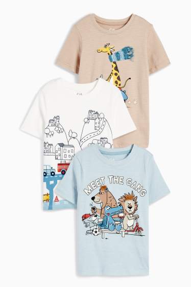 Kinder Jungen - Multipack 3er - Tiere und Stadt - Kurzarmshirt - hellblau