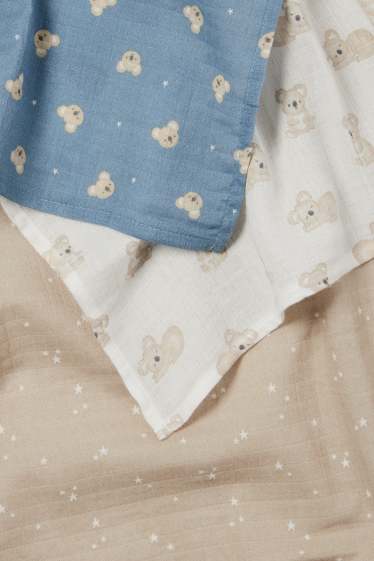 Baby Jungen - Multipack 3er - Koala und Sternchen - Baby-Musselin-Tuch - blau