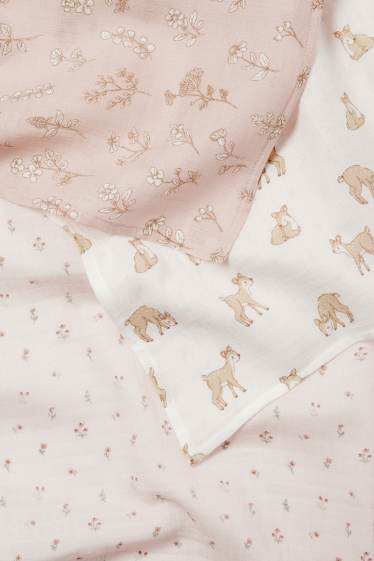 Baby Mädchen - Multipack 3er - Blümchen und Rehkitz - Baby-Musselin-Tuch - rosa