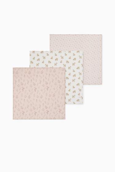 Baby Mädchen - Multipack 3er - Blümchen und Rehkitz - Baby-Musselin-Tuch - rosa