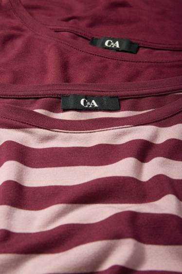 Dames - Set van 2 - basic longsleeve - bordeaux