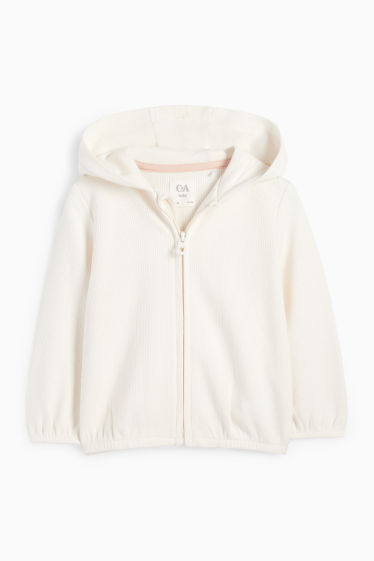 Baby: meisjes - Babysweatvest met capuchon - met structuur - crème wit