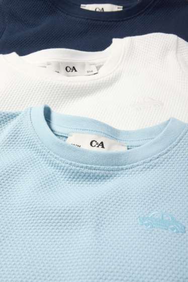 Children Boys - Multipack of 3 - car - short sleeve T-shirt - textured - light blue