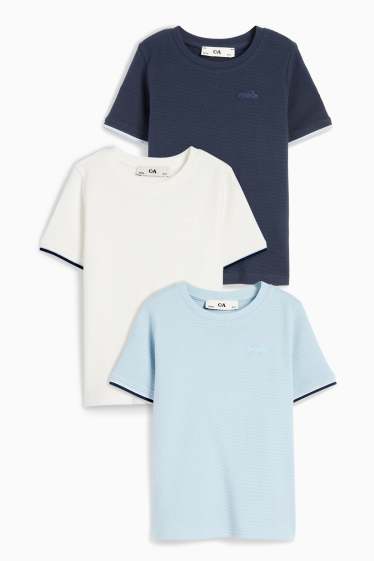 Children Boys - Multipack of 3 - car - short sleeve T-shirt - textured - light blue