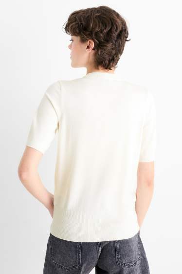Damen - Strickpullover - kurzarm - weiß