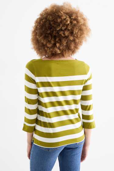 Damen - Basic-Langarmshirt - gestreift - grün