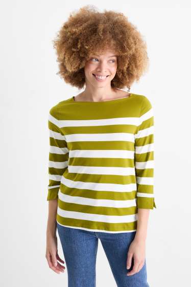 Damen - Basic-Langarmshirt - gestreift - grün