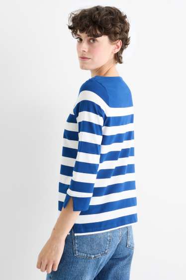 Damen - Basic-Langarmshirt - gestreift - blau / weiss