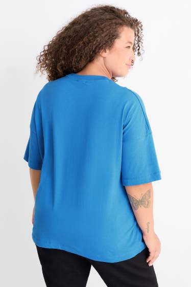 Women - T-shirt with rhinestones - regular fit - blue
