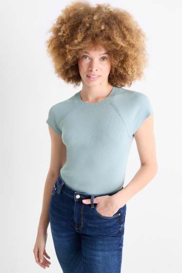 Damen - Strickpullover - kurzarm - hellblau