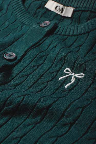 Damen - Strickjacke - Zopfmuster - dunkelgrün