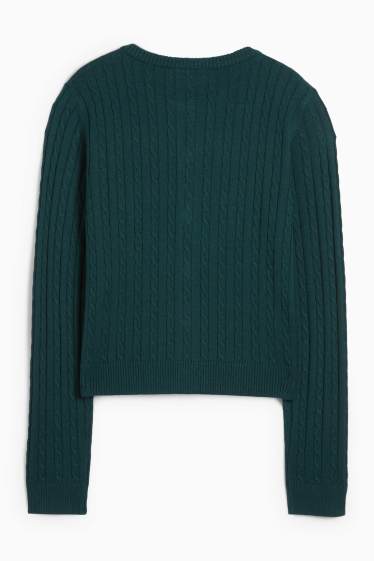 Damen - Strickjacke - Zopfmuster - dunkelgrün