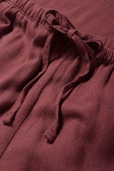 Women - Cloth trousers with linen content - mid-rise waist - wide leg - bordeaux