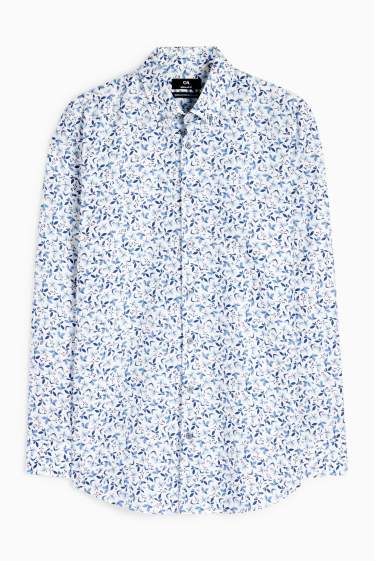 Men - Business shirt - regular fit - kent collar - easy-iron - patterned - blue / white