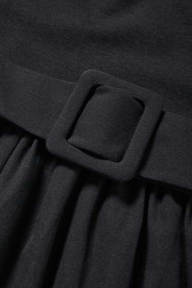 Damen - Fit & Flare Kleid mit Gürtel - schwarz
